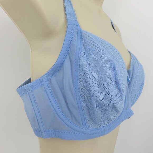 Parfait 38D Blue Floral Flower Lace Underwire Bra Bow Unlined Wide Strap NEW - Picture 2 of 14